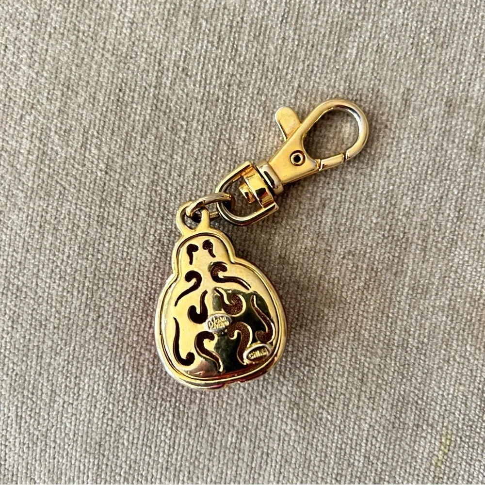 Joan’s River Cherry Brooch Pin with Red Enamel Cherries and Ladybug purse charm
